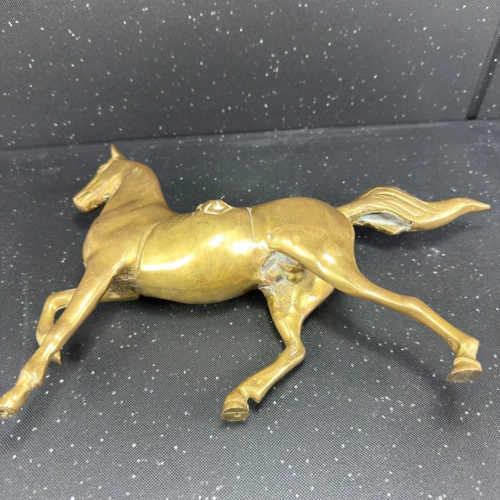 Vintage Brass Trotting Horse Figurine Heavy Equestrian Decor 10.5 Inch Figure